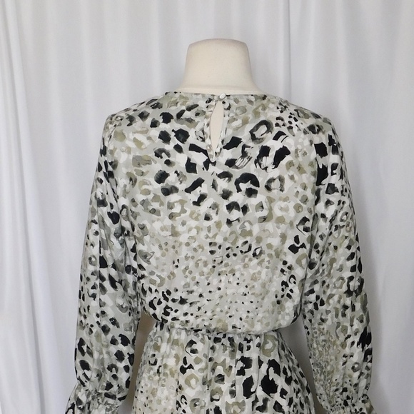 CLOTH & STONE Leopard Print Dress Gray Black Blouson Raglan Animal Wild Small - Picture 8 of 12
